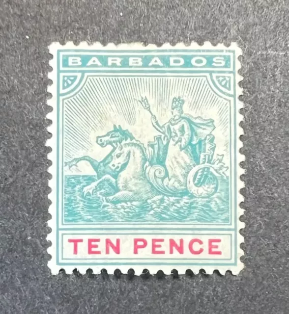 QV Barbados SG 113 (1892-1903) 10d Dull Blue-Green & Carmine, MM (424)