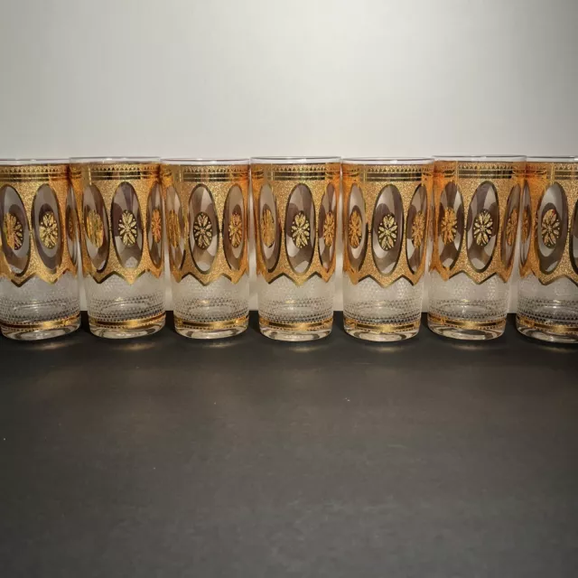 7 Vintage Barware MCM Culver Regency 22k Gold&White Highball Glasses