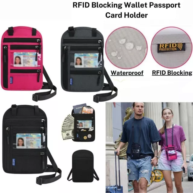 Nylon RFID Blocking Passport Bag Waterproof Travel Neck Wallet  Men Women