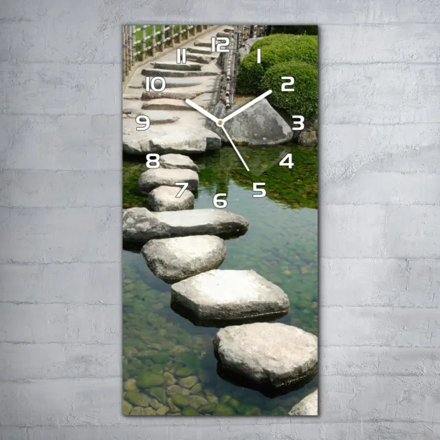Wanduhr Glasuhr 30x60 Wohnzimmeruhr Brücke aus Steinen in japanischen Garten