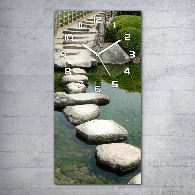 Wanduhr Glasuhr 30x60 Wohnzimmeruhr Brücke aus Steinen in japanischen Garten