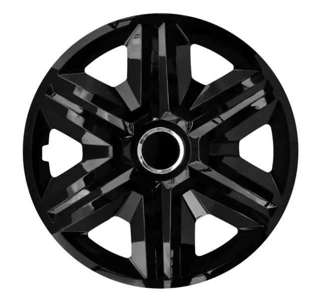 16 Inch Wheel Trim Set Gloss Black Set of 4 Univers Hub Caps Covers [FAST Black]