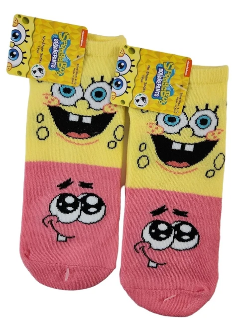 SpongeBob Squarepants No-Show Socks 2 Pairs Size 4-10 Yellow and Pink Colorblock