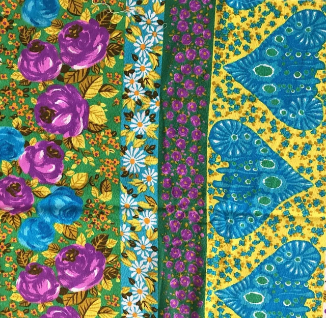 VTG 1960s BARK CLOTH FABRIC MOD FLORAL PSYCHEDELIC FLOWER POWER BRIGHT 103”x42” VTG 1960s BARK CLOTH FABRIC MOD FLORAL PSYCHEDELIC FLOWER POWER BRIGHT 103”x42”