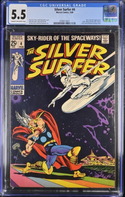 Silver Surfer #4 CGC FN- 5.5 vs Thor! Loki Appearance!  Marvel 1969