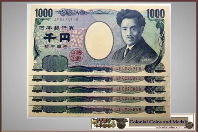Japan - 1000 Yen 2004 (P104d) Consec. Runf of 5 .....  UNC