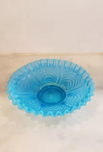 Blue Opalescent Ruffled Bowl