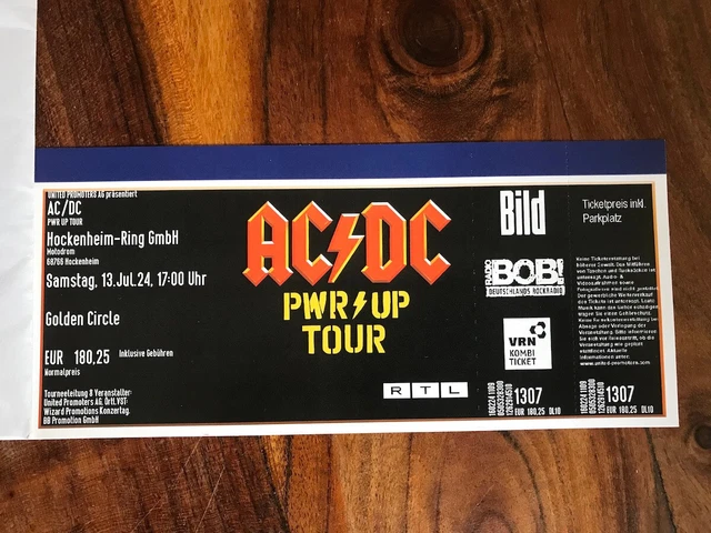 1 TICKET KARTE AC/DC Golden Circle Hockenheim Front Of Stage 13.07.2024 ...