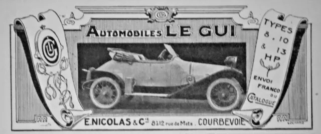 Publicité De Presse 1914 Automobiles Le Gui - E.nicolas - Advertising