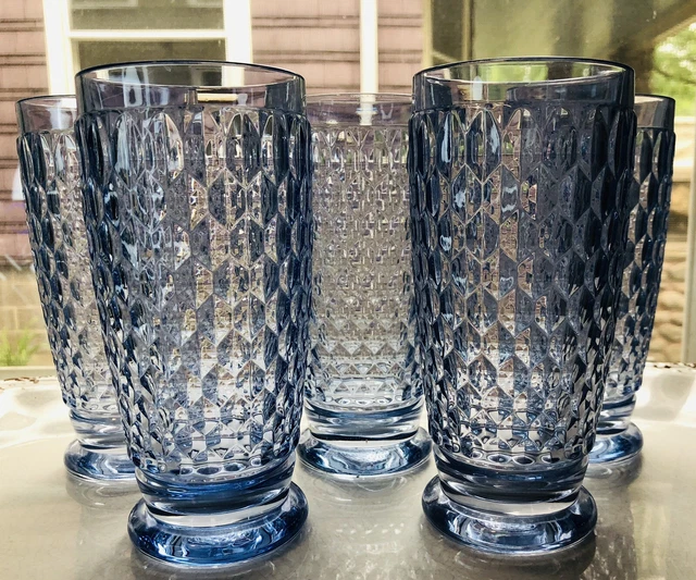 5 Villeroy Boch Boston Blue Highball Glass Tea Water Crystal Germany Barware