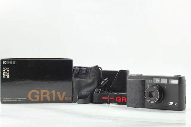 LCD OK [MINT in Box w/ Hood & Case] Ricoh GR1v Black 35mm Film Camera From JAPAN