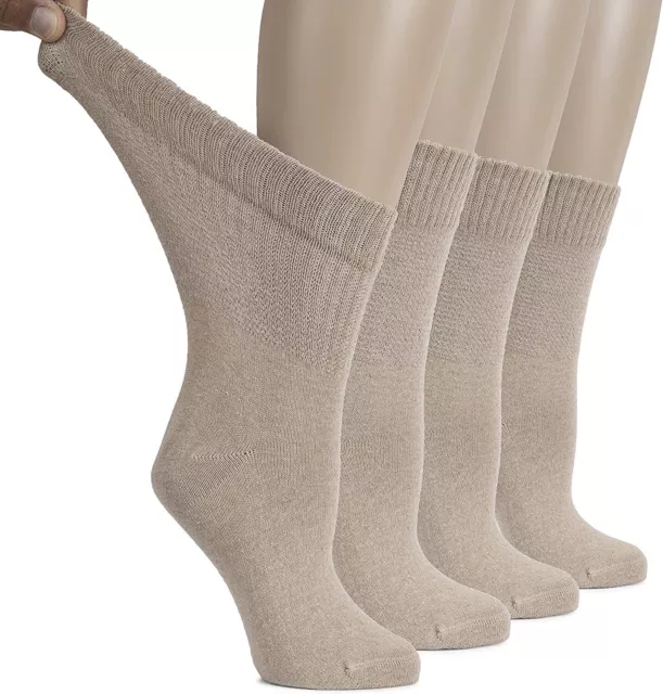 Hugh Ugoli Cotton Diabetic Women's Socks, Crew, Loose, Wide Stretchy, 4 Pairs