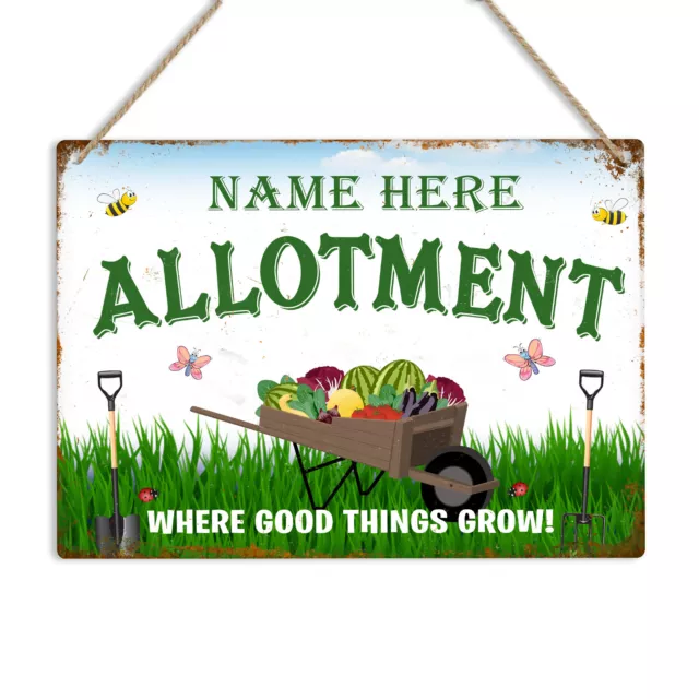 ALLOTMENT PERSONALISED Metal Sign Hanging Plaque Name Text Garden House Shed