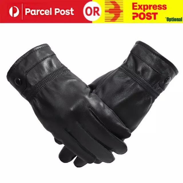 Men's Leather Gloves Real Soft Fleece Lined Winter Cashmere Casual Driving Warm