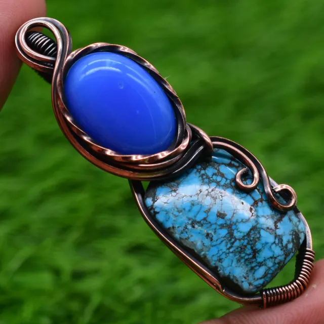 Turquoise Copper Wire Wrap Pendant Elegant Handcrafted Jewelry SJC-3793