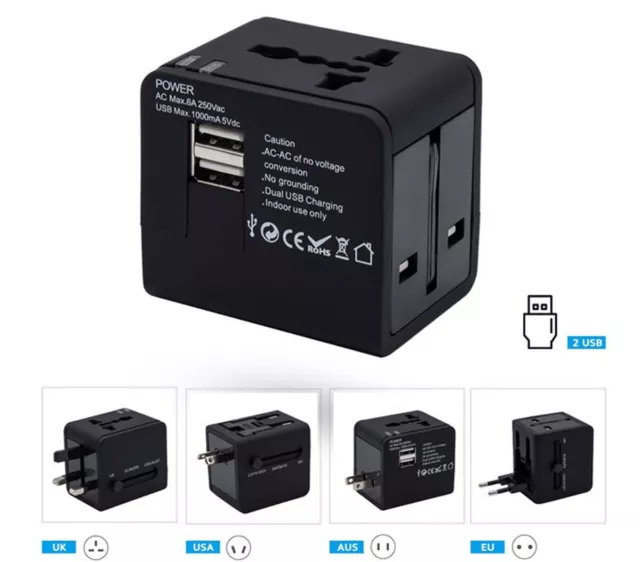 International Universal Travel Adapter With 3/4 USB+ Type C AC Power Charger AU 2