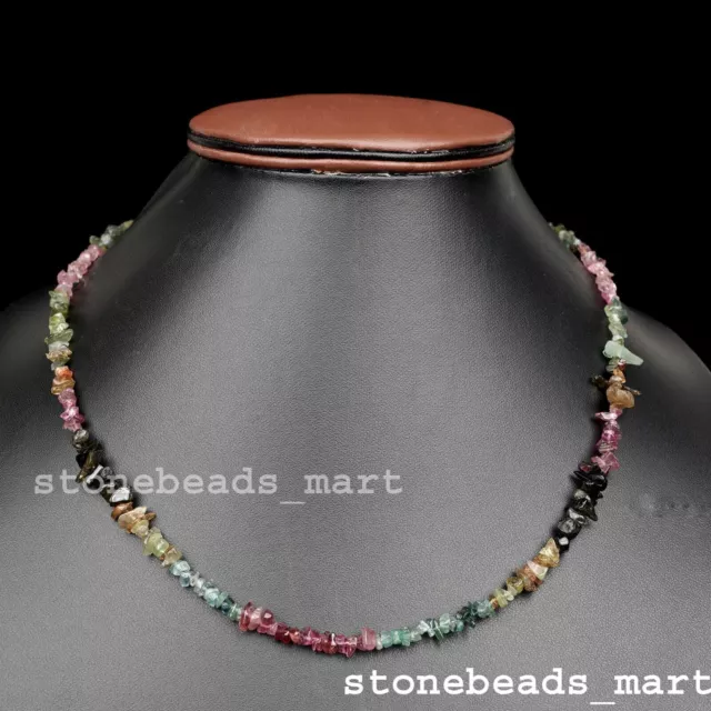 Multi Tourmaline Uncut Genuine Gemstone 925 Sterling Silver Necklace 18"