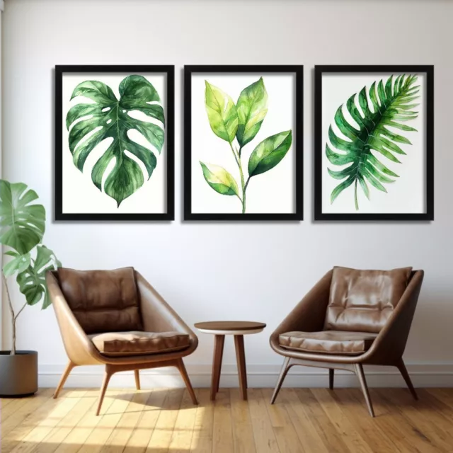 Green Leaves Wall Art Prints Sets Of 3 Home Living Room Bedroom Bathroom Decor