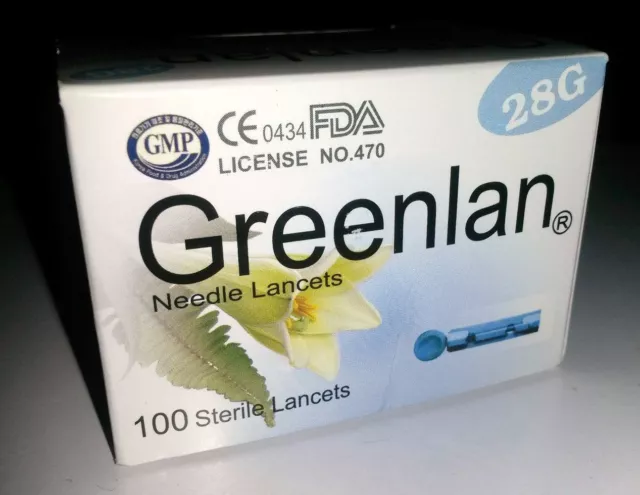 Greenlan Lancets 28G Box of 100 for GlucoLab **BRAND NEW & SEALED**