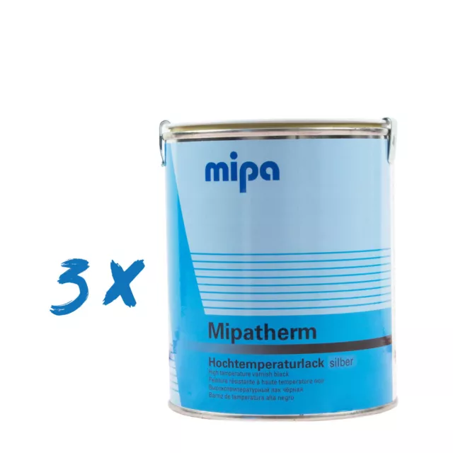 3 x Mipa Mipatherm 750 ml argento, resistente al calore 800 °C, vernice forno, vernice scarico