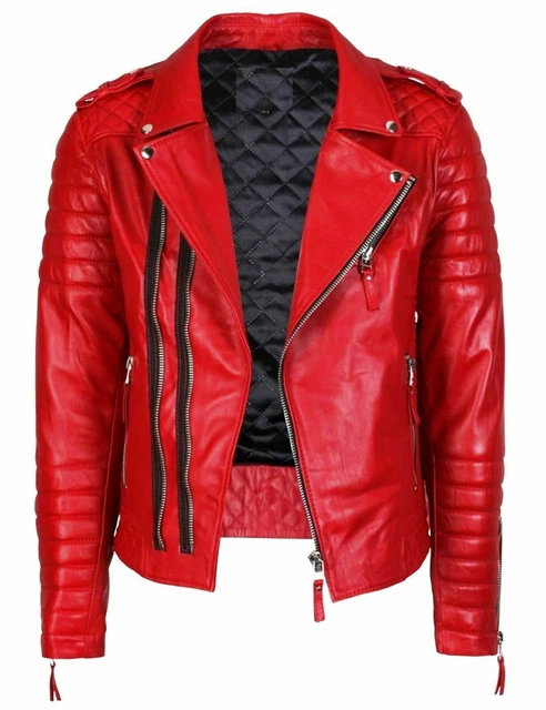 Herren Klassische Reißverschluss Gesteppt Leder Biker Jacke