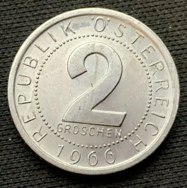 1966 Austria 2 Groschen Coin BU UNCIRCULATED  RARE CONDITION  #M17
