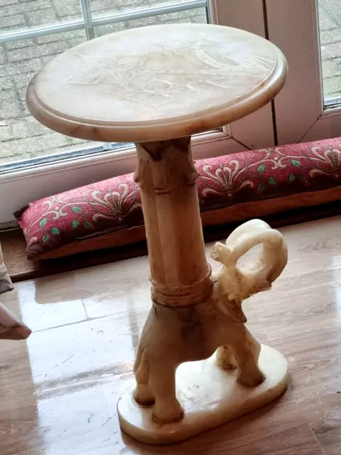 vintage carved marble alabaster side table with elephant figure base 60 cm tall