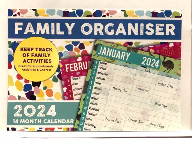 2 X Family Organizer 14 Mth Calendars 2024,New Australian  & Nz Dates,Free Post