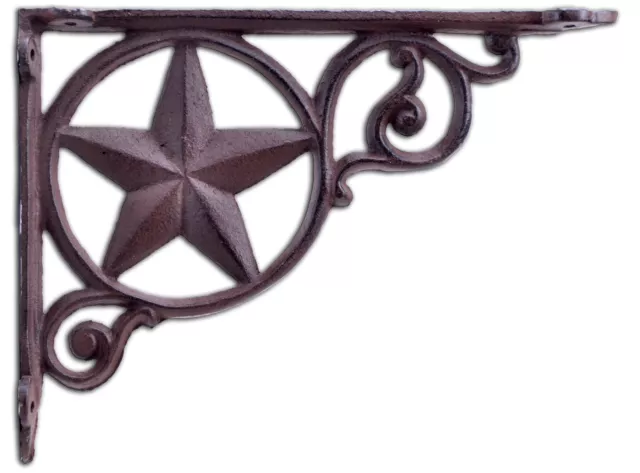 Western Decorative Wall Shelf Bracket Brown Cast Iron Rustic Star Brace 8.75"