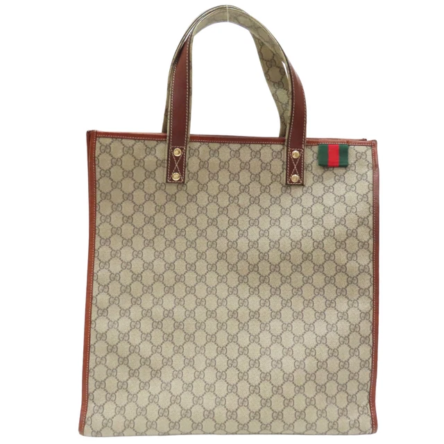 GUCCI GG Plus Canvas Signature Web Loop Vertical Tote Handbag Beige 233081 GUCCI GG Plus Canvas Signature Web Loop Vertical Tote Handbag Beige 233081