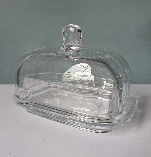 Plat à Beurre En Verre Avec Couvercle Bois - Garde-beurre élégant Pour Comptoir Ou Frigo | Dimensions 18x12x9,5 Cm