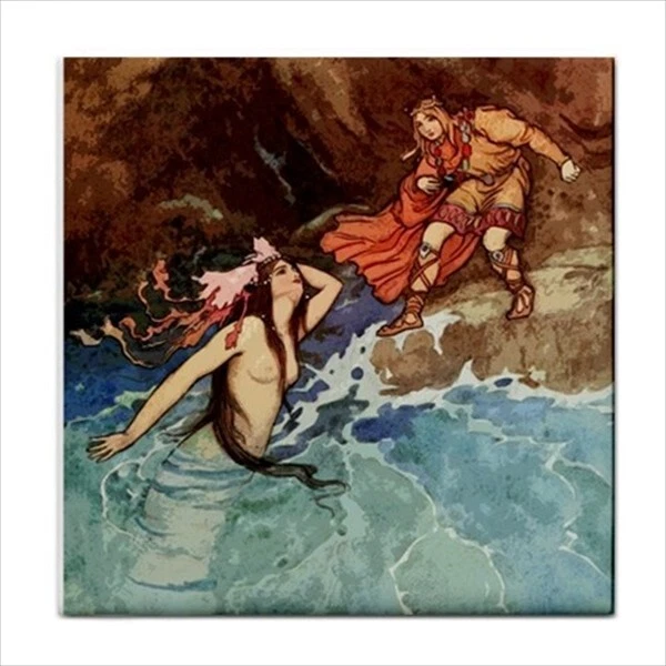 Mermaid Illustration Vintage Art Decorative Backsplash Ceramic Tile