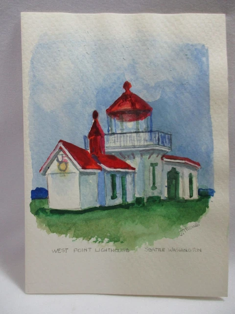 4 Framed Original Watercolor Blank Cards -  Western Lighthouses - J Thomle 6