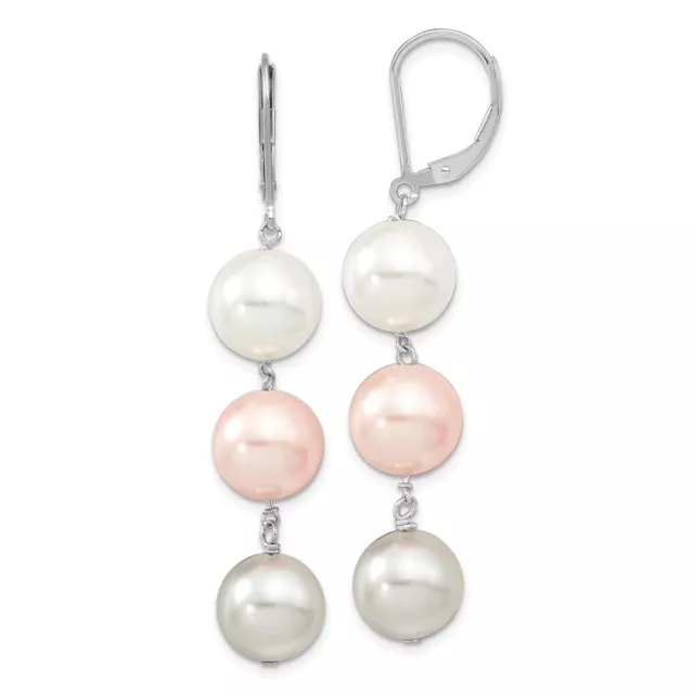 Sterling Silver 10-11mm Pink and Light Grey Shell Pearl Drop & Dangle Earrings