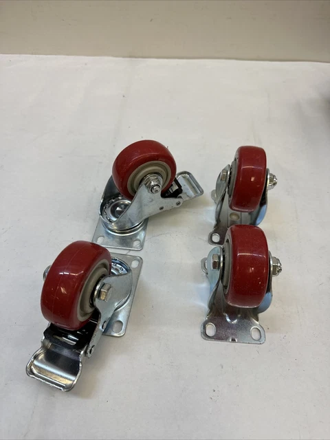 4 Pack Heavy Duty 3 Inch Caster Polyurethane Wheels with Brake Swivel Top Plate