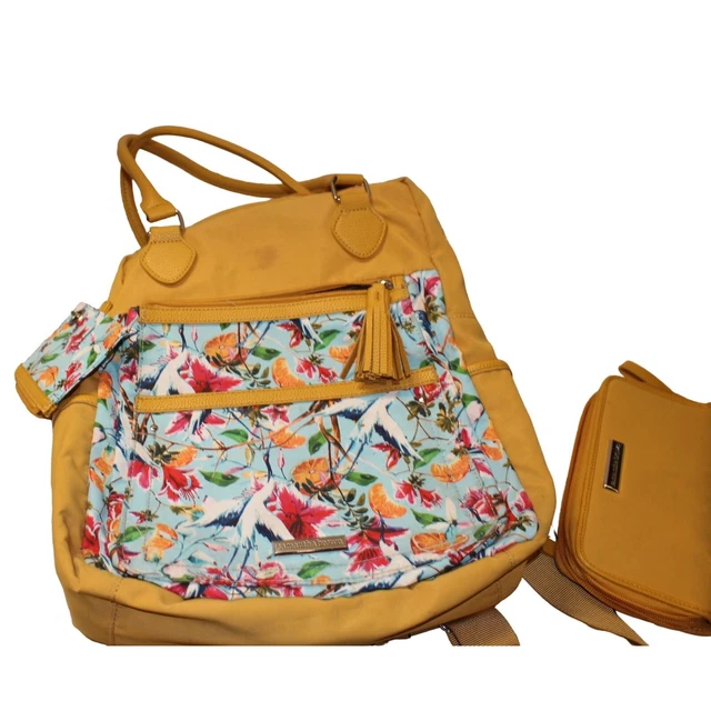 Samantha Brown To Go Convertible Backpack Mustard Tropical Coin Purse and Wallet