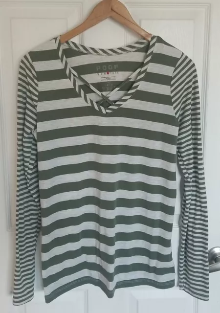 Poof New York Womens Junior Sz XL Striped Long Sleeve Shirt Very Soft Green Gray