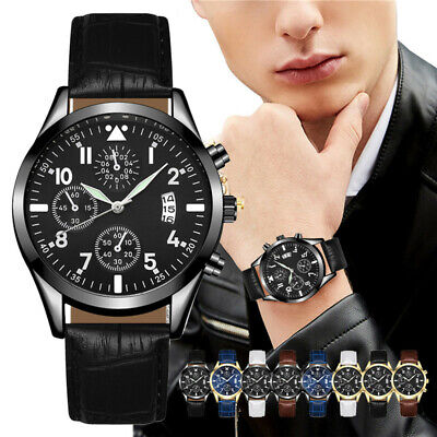 NEW Men's Watch Classic Stainless Steel Quartz Analog Leather Band Business Gift