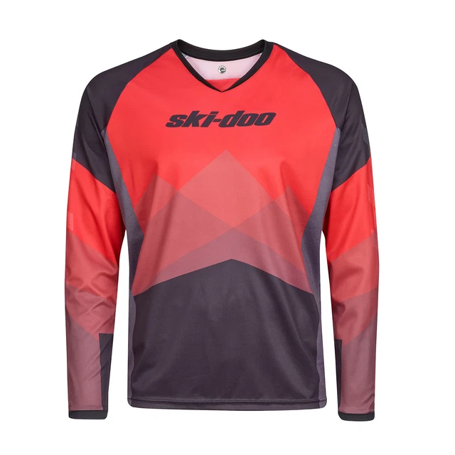 Ski-Doo Mens Red Highmark Jersey V-Neck Long Sleeve Moisture-Wicking Polyester
