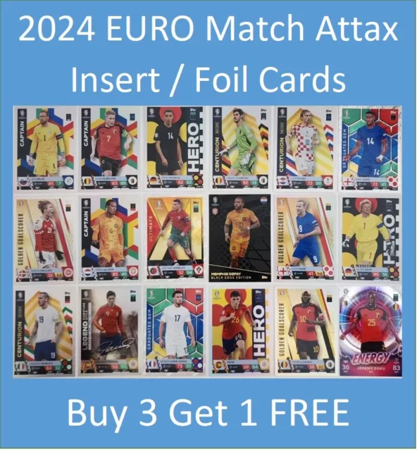 EURO 2024 Match Attax Soccer Insert Foil Cards - Buy 3 Get 1 FREE (Ronaldo Kane)