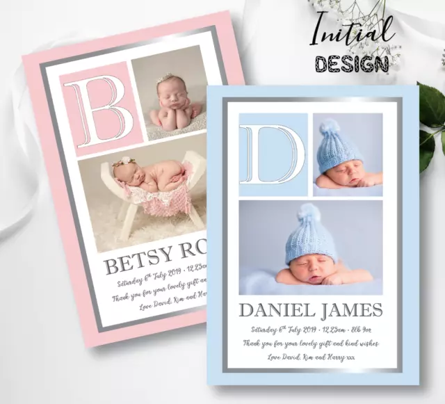 10 Personalised Photo New Baby Thank You Cards / Birth Announcement Cards Notes