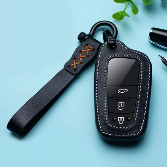Genuine Leather Car Smart Key Fob Case Cover For Toyota Camry C-HR Avalon RAV4