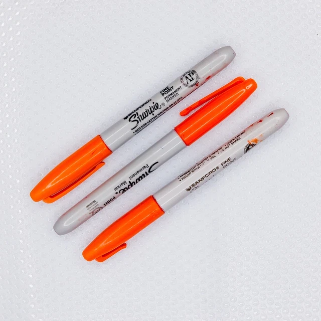 Sharpie Fine Point Used Orange Permanent Markers/Pens - Lot Of 3 - #10