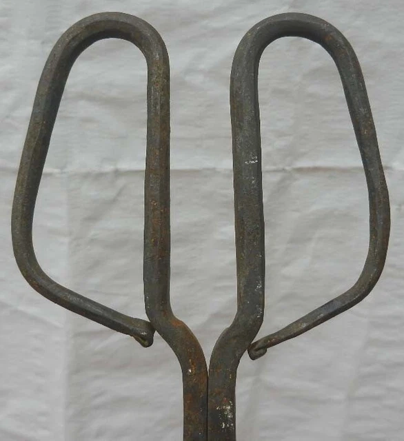 Unusual 19th Cent. Hand Forged Wrought Iron Pointed Scissor Type Tongs 22" Long