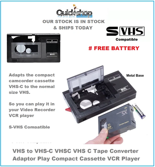 VHS TO VHSC VHSC VHS C Tape Converter Adaptor Play Compact Cassette