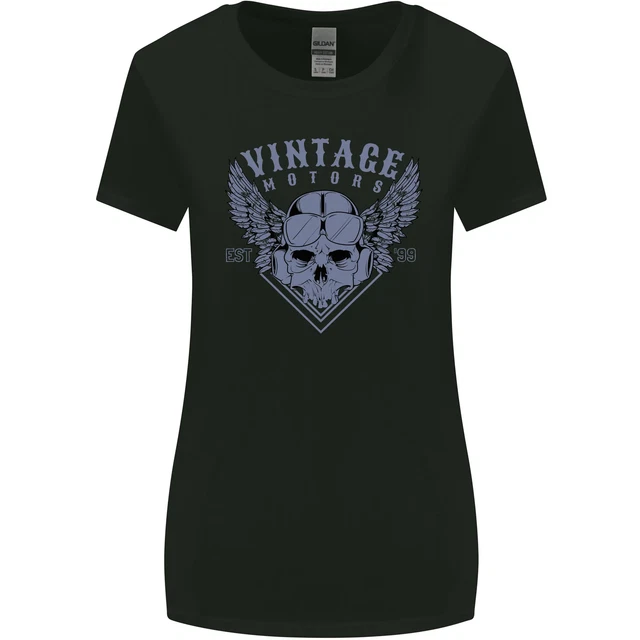 Vintage Motorcycle Biker Skulls Motorbike Womens Wider Cut T-Shirt
