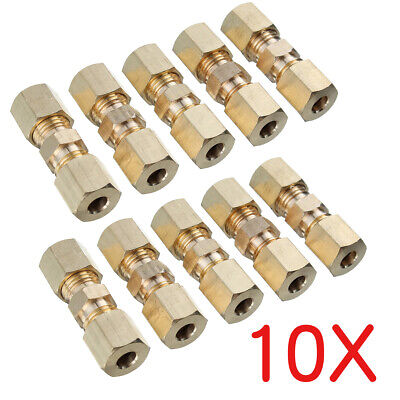 10 Pcs Brass Compression Fittings Connector 3/16" OD Hydraulic Brake Lines Union