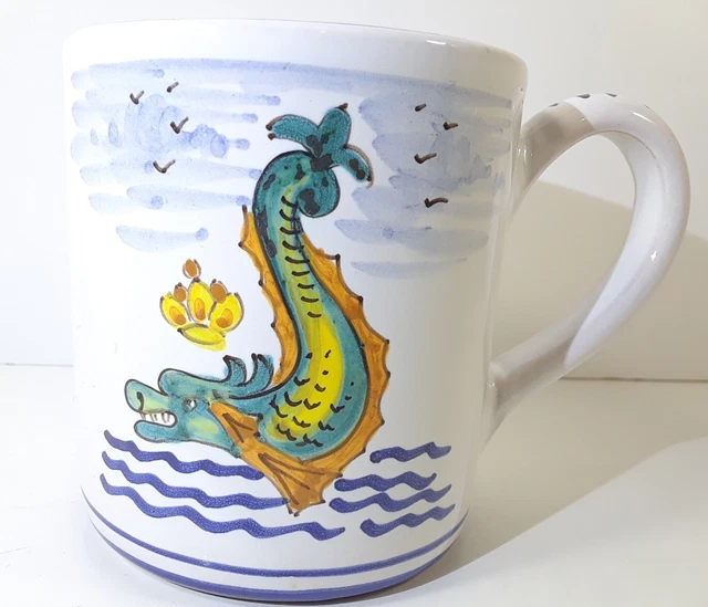 Italian Ceramic Mug Sea Dragon Handmade Pottery Mug Deruta Italy Signed
