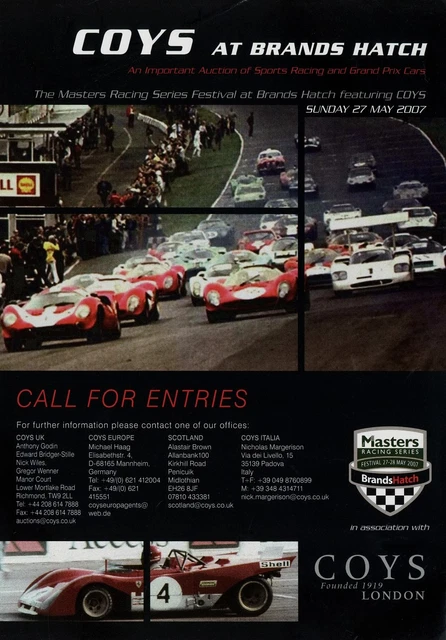 Coys DINA4 Poster Brands Hatch 27.5.07 2007 Masters Racing Series Rennsport
