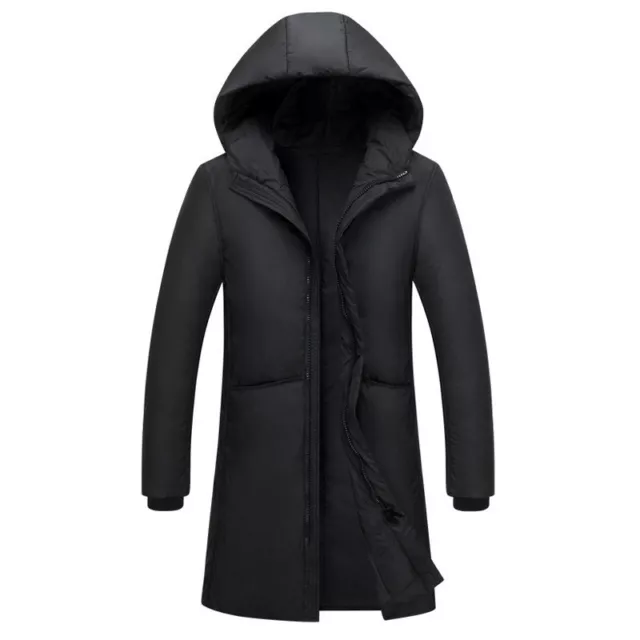 Winter Mens Long Puffer Coat Quilted Padded Overcoat Hooded Down Fleece Jacket